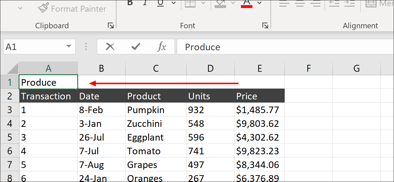 make a title row in excel for mac
